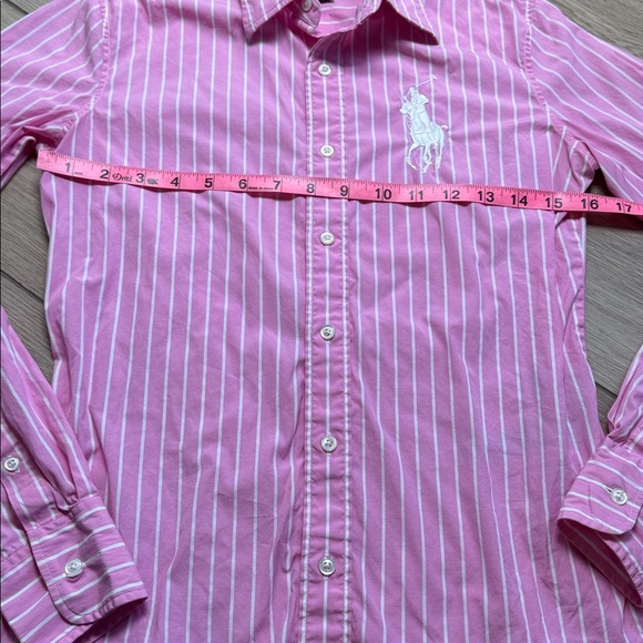 Ralph Lauren Black Label Pink White Stripe Button Down Shirt Preppy Logo Sz 2 - Picture 5 of 10